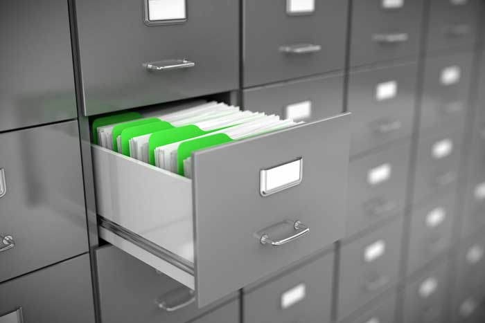 open drawer in filing cabinet